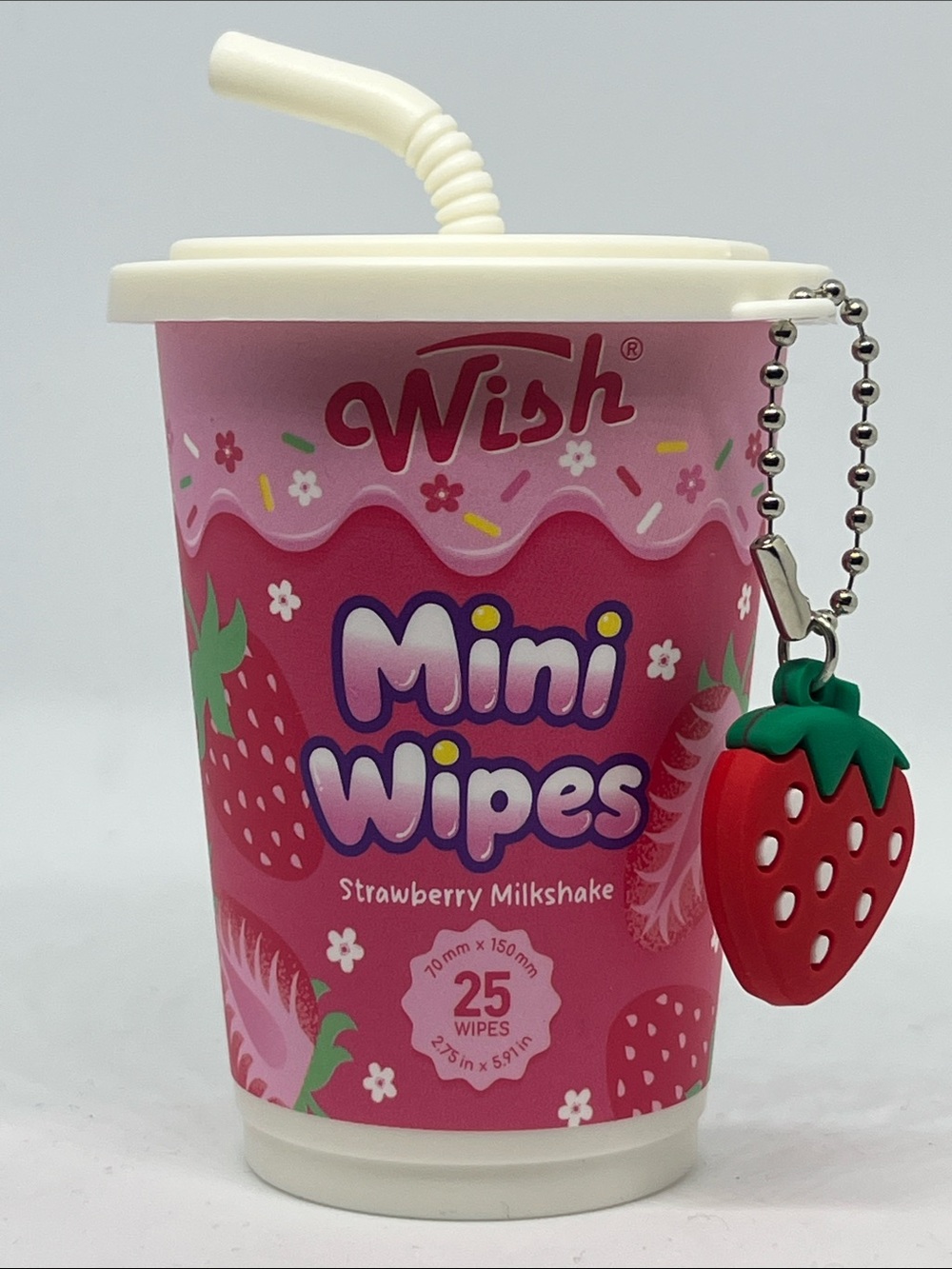 Wish Pink Strawberry Mini Wipes Cup with Strawberry Charm